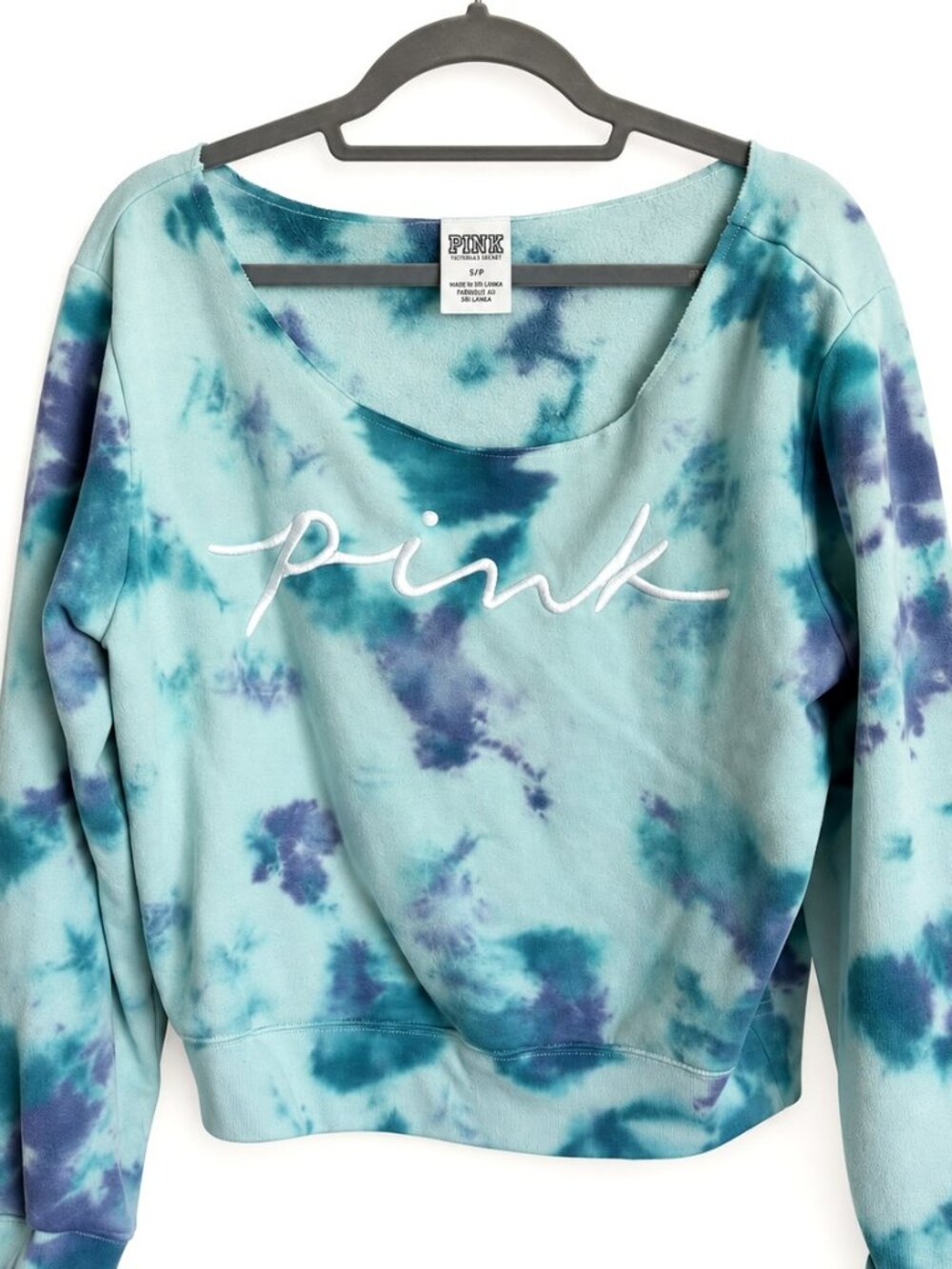 PINK Victoria's Secret Aqua Tie-Dye Logo Sweatshirt Size L